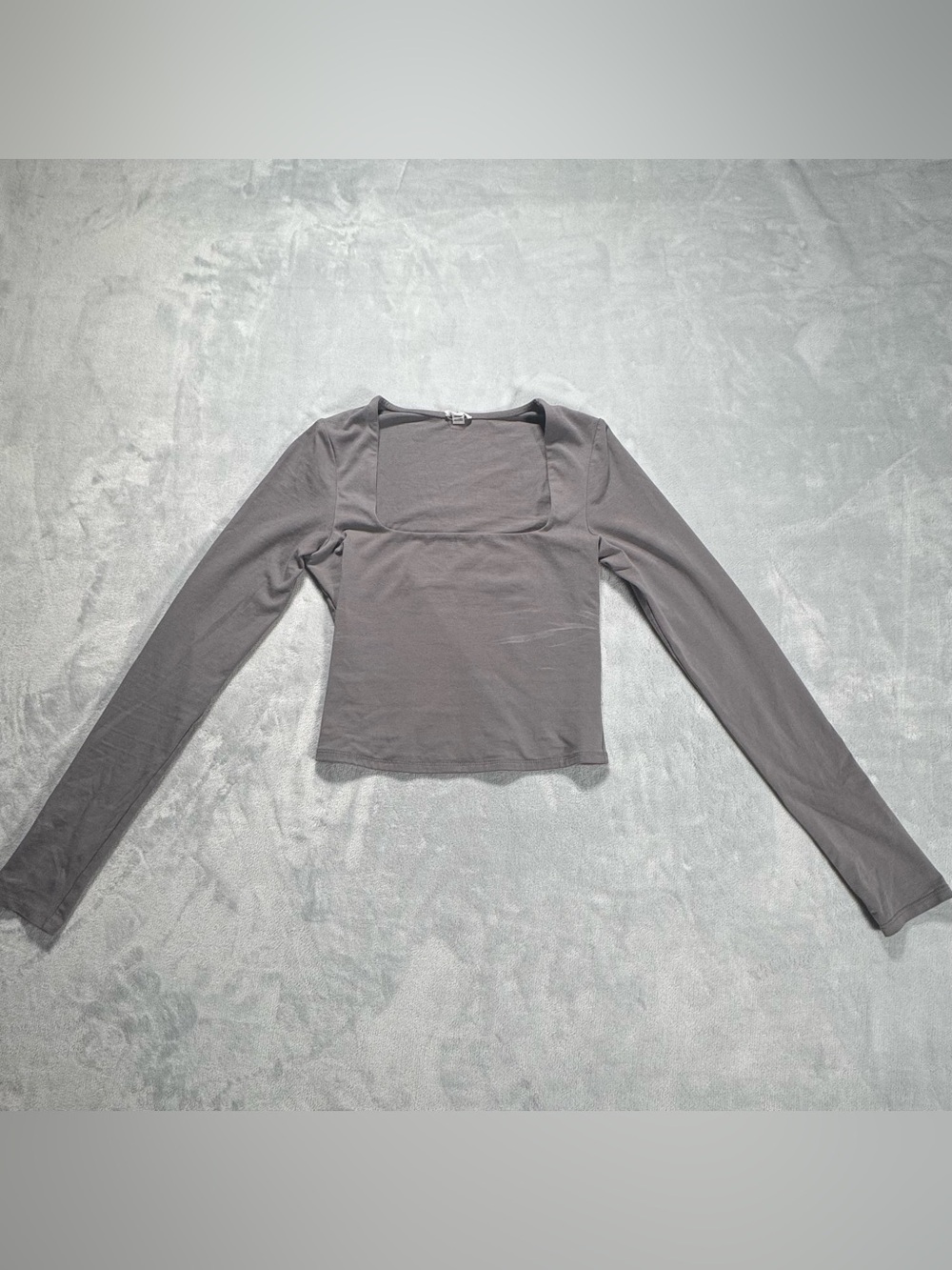 Garage Long Sleeve Square Neck Crop Top Juniors XS Gray Y2K Stretch Tee